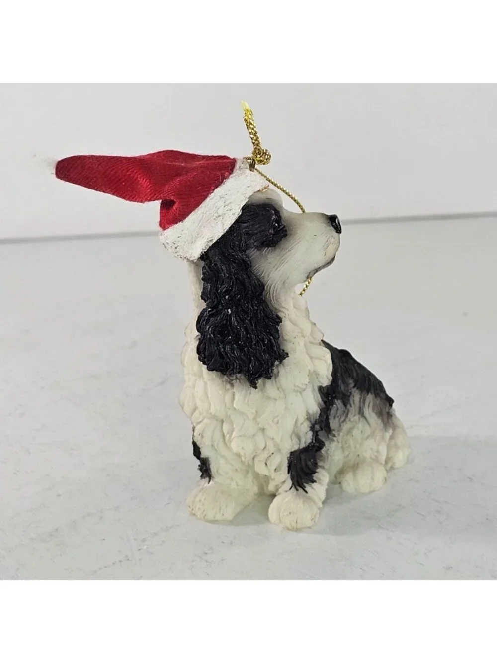 Cocker Spaniel Dog Christmas Ornament Black White With Santa Hat Holiday Decor